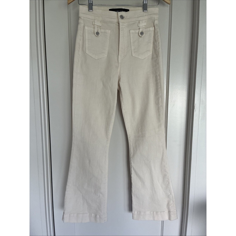 VERONICA BEARD Ecru Ivory Carson Ankle Flare High Rise Jeans Patch Pocket 26 - Picture 1 of 11